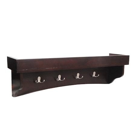 Alaterre Furniture Shaker Cottage Coat Hooks with Tray Shelf, Espresso ASCA09P0